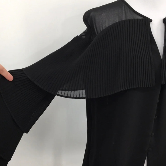 Prabal Gurung Collective Blouse‎ Womens 2 Black Ruffle Ribbed Button Front - Picture 4 of 14